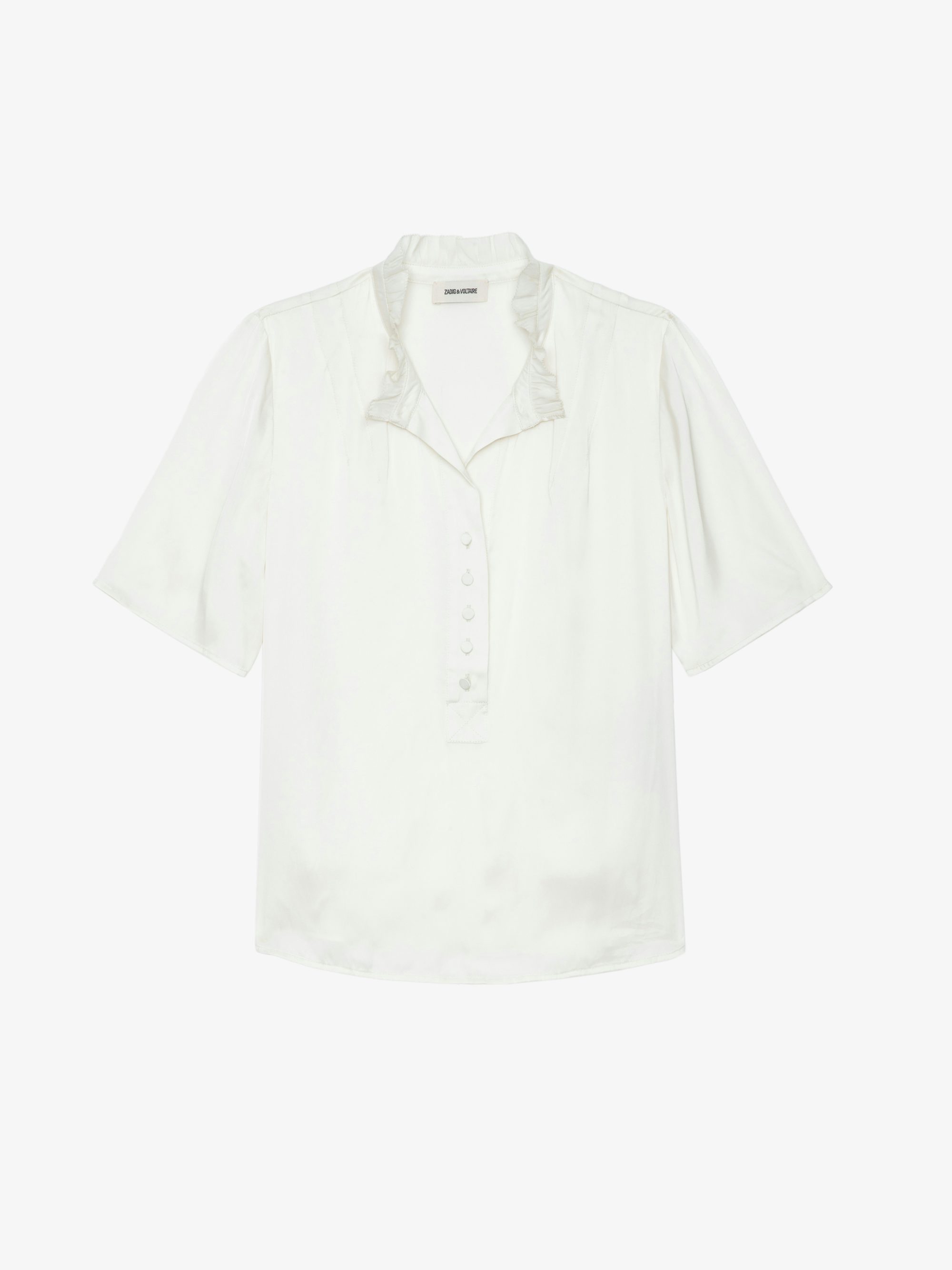 Topher Satin Top - Satin top with short sleeves and button fastening.